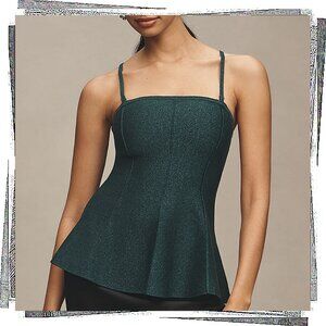 NWT: Green Sparkly Hourglass  Silhouette Sweater Tank w/ Detachable Straps (S)